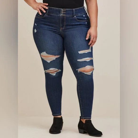 torrid Jeans Torrid Skinny Super Soft Highrise Destructed